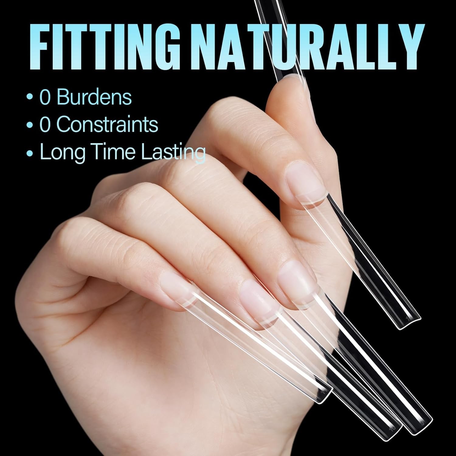 3XL Extra Long Square Nail Tips No C Curve, 504PCS Half Cover Clear Acrylic