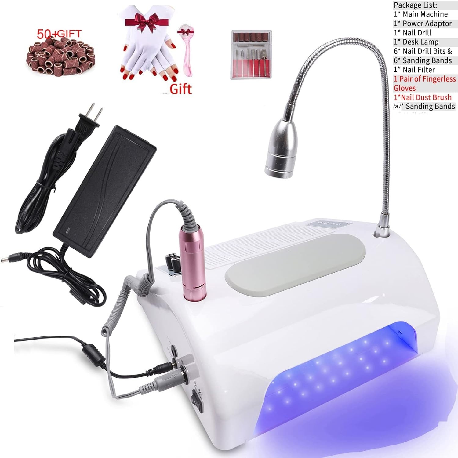 40W Nail Dust Collector with 48W UV LED Lamp & Ergonomic Nail Drill Kit
