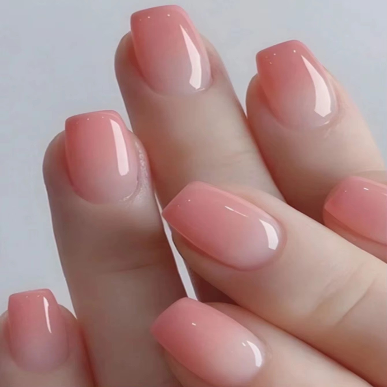 24pcs Glossy Pink Press-On Nails – Medium Square Full Cover Fake Nails