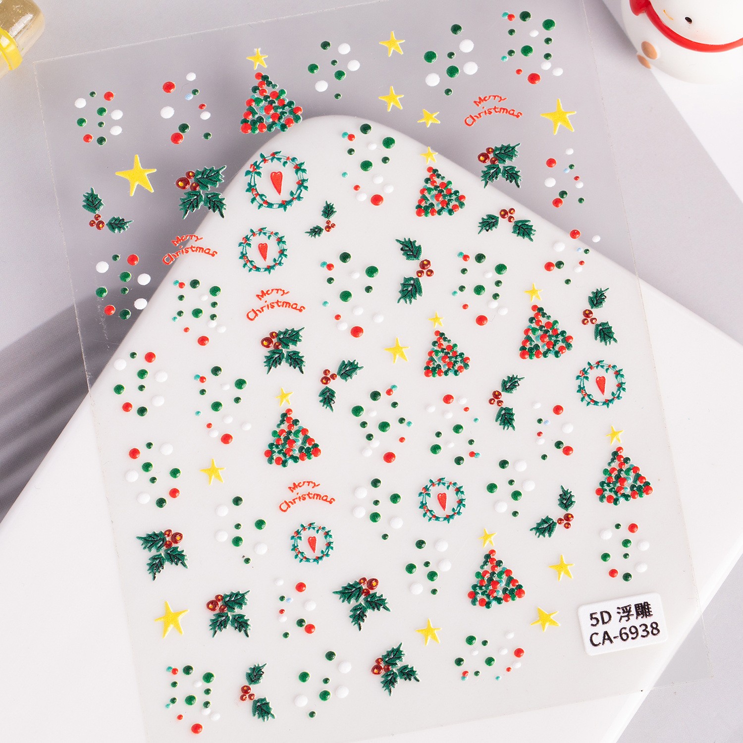 10Set Christmas Nail Stickers 5D Art DIY Manicure Decal Santa Snowman Xmas Decor