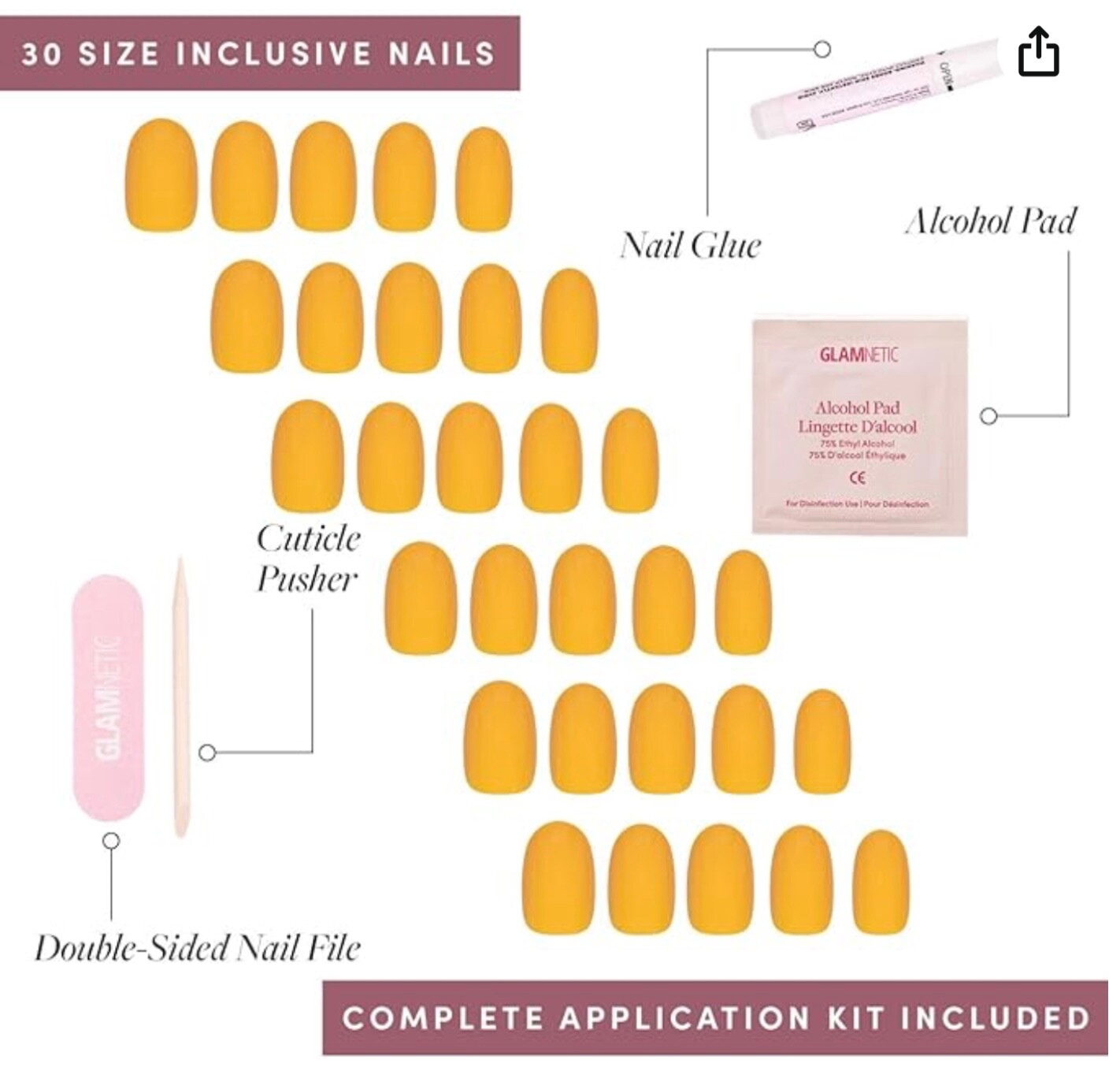 5 Acrylic Press On Nails Kits GLAMNETIC Orange GOLD Glitter BROWN French Tips +