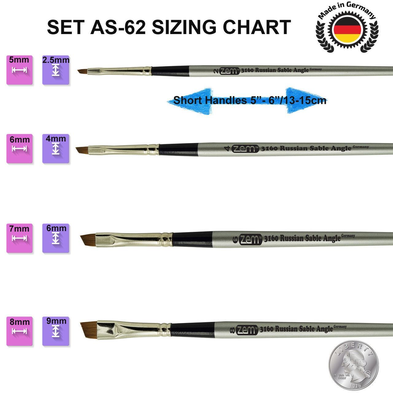 AS-62 Russian Pure Sable Angle Shaders Brush Set 4 pcs