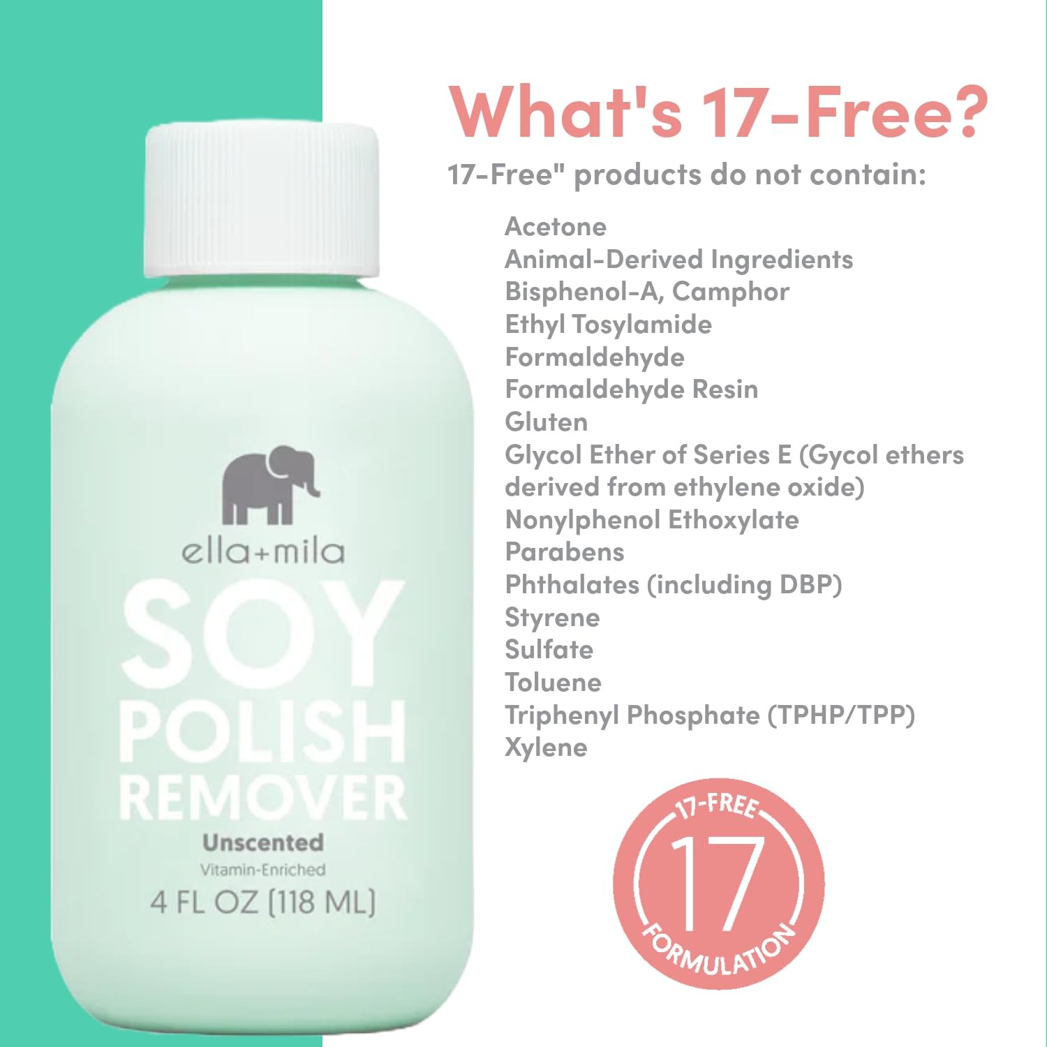 ella+mila Soy Nail Polish Remover – Unscented, 4 Fl Oz (Pack of 1)