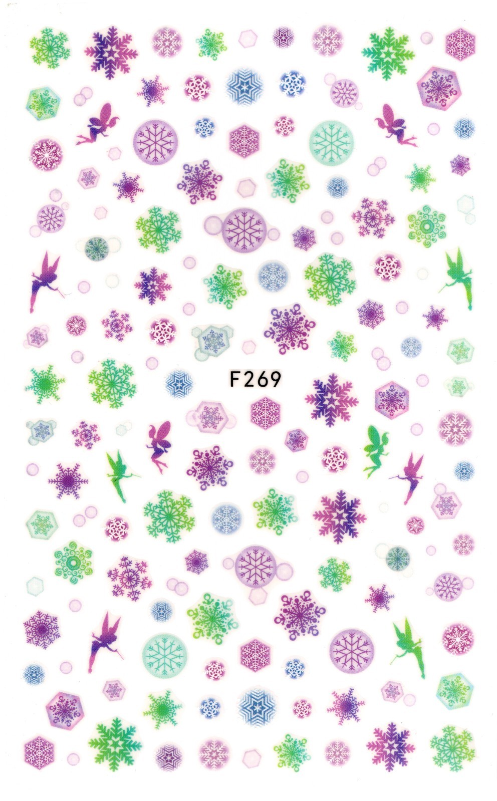 Nail Art 3D Decal Stickers cute fairies purple green blue snowflakes F269