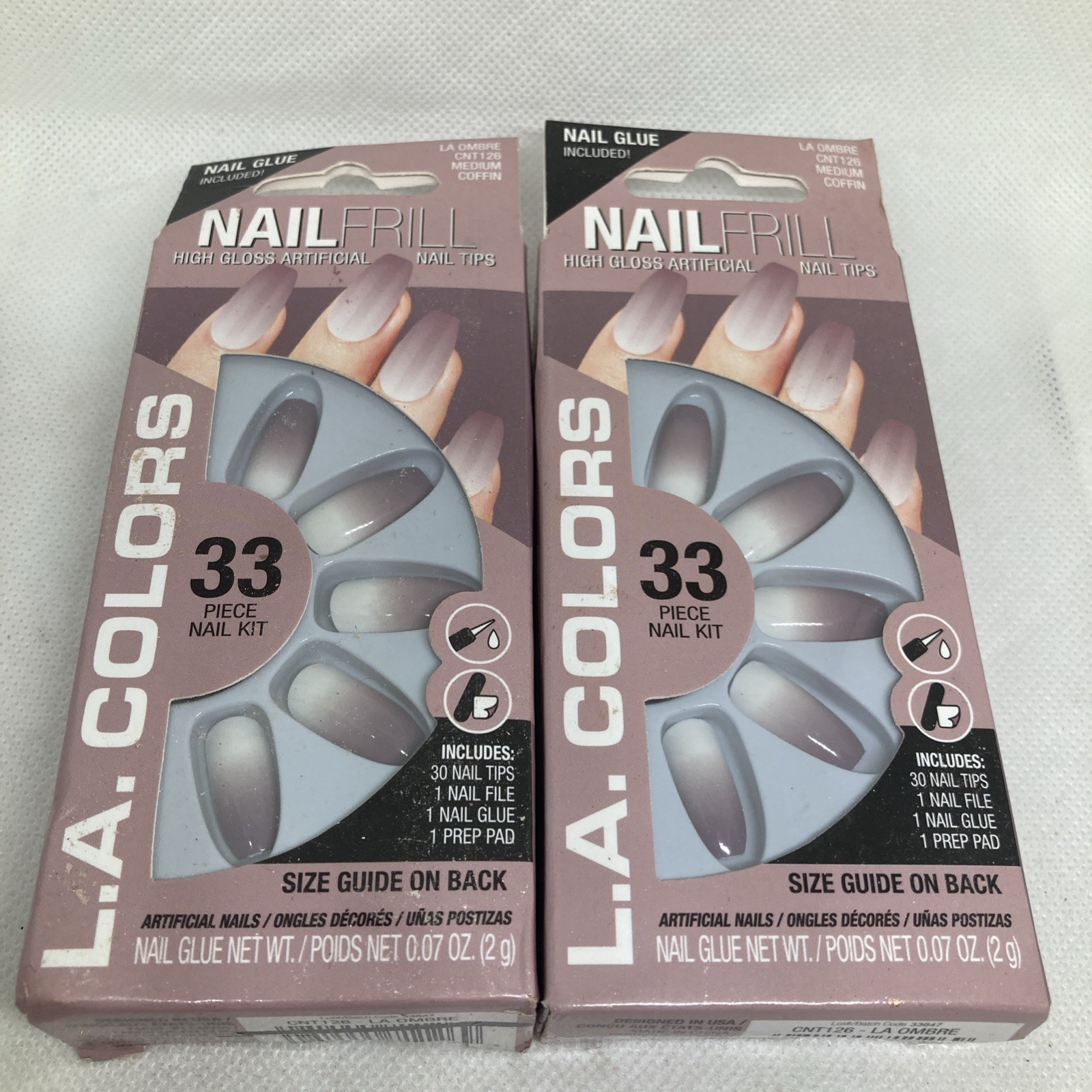 Lot Of 2 New Boxed LA Colors Nail Frill 33 Piece Set Nail Kit, Ombré