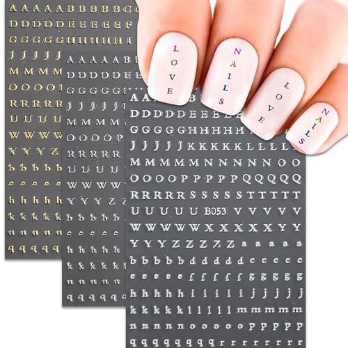 8 Sheets Letter Nail Stickers 3D Self-Adhesive Nail Art Stickers Laser Black