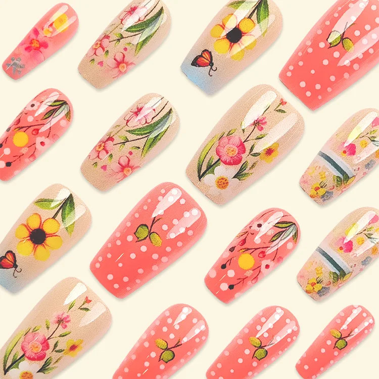 24pcs set Spring Summer Press On Nails Short Medium Long Fake Nails For Women