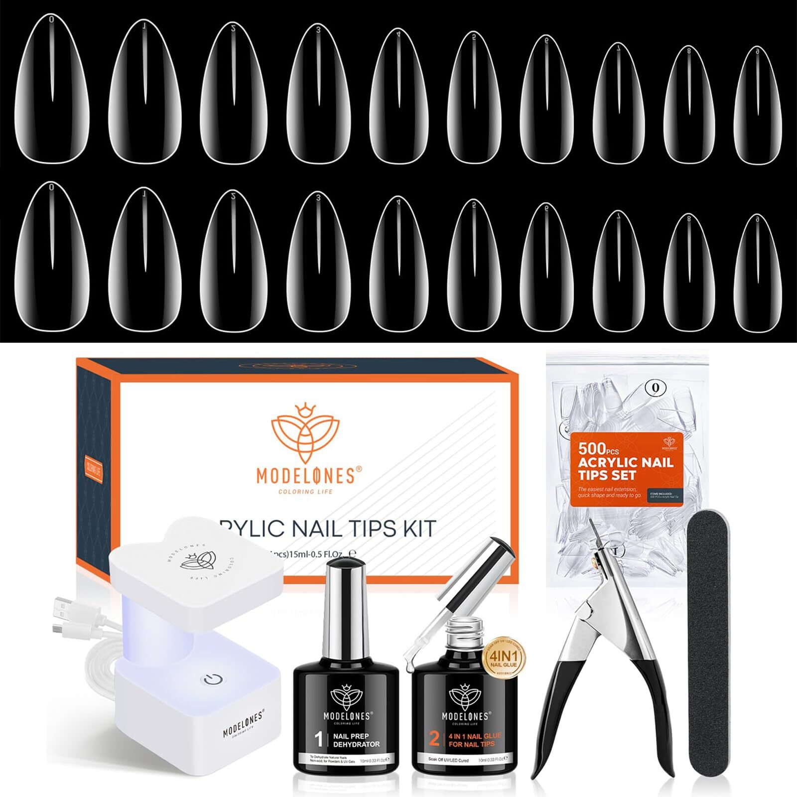 Gel Nail Kit, 500Pcs Soft Gel Nail Tips Medium Almond Shape, 4-in-One Nail Gl…