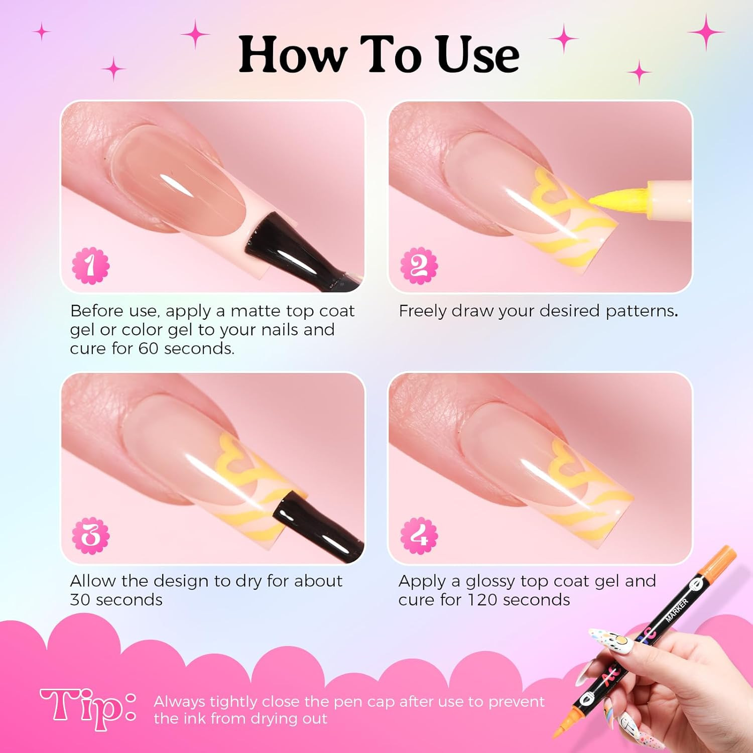 24-Color Nail Art Pens Set, Dual-Tip Quick Dry Non-Toxic for DIY Designs