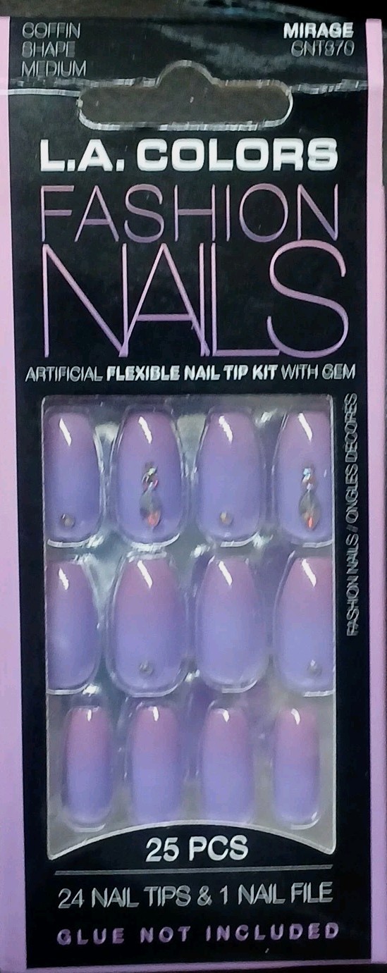 L.A. Colors Fashion Nails 24 Glue On Nails Medium Length Coffin Tip*Purple Ombre