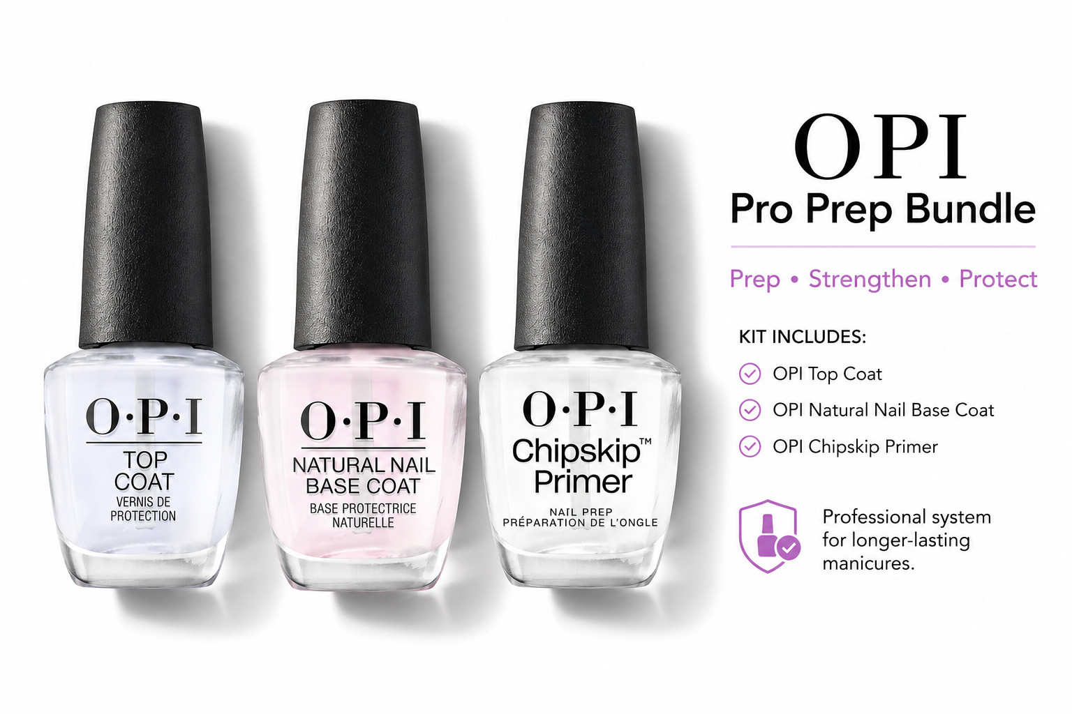OPI Long-Lasting Manicure Set – Top Coat – Base Coat – Chip Skip – 3 Piece Set