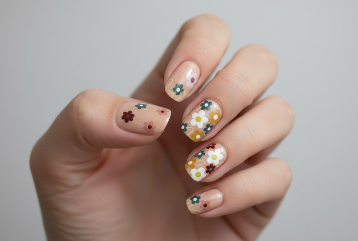 CORAL FLOWER FLORAL NAIL POLISH WRAP STRIP STICKER