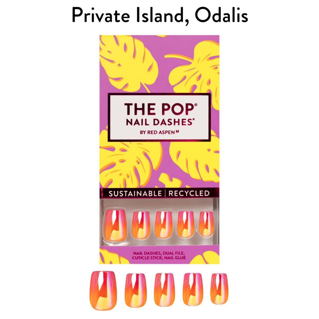 Red Aspen Press On Nails~Private Island, Odalis~Short~Coffin~Shiny~Ombre~Holo