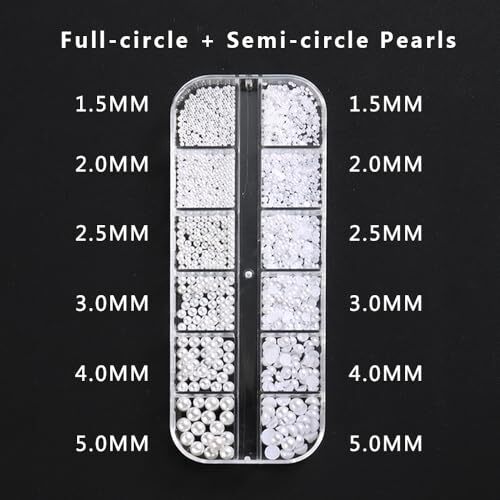 Multi Sizes Round and Half Round Pearls 3D Nail Charms, White Flatback Pearls