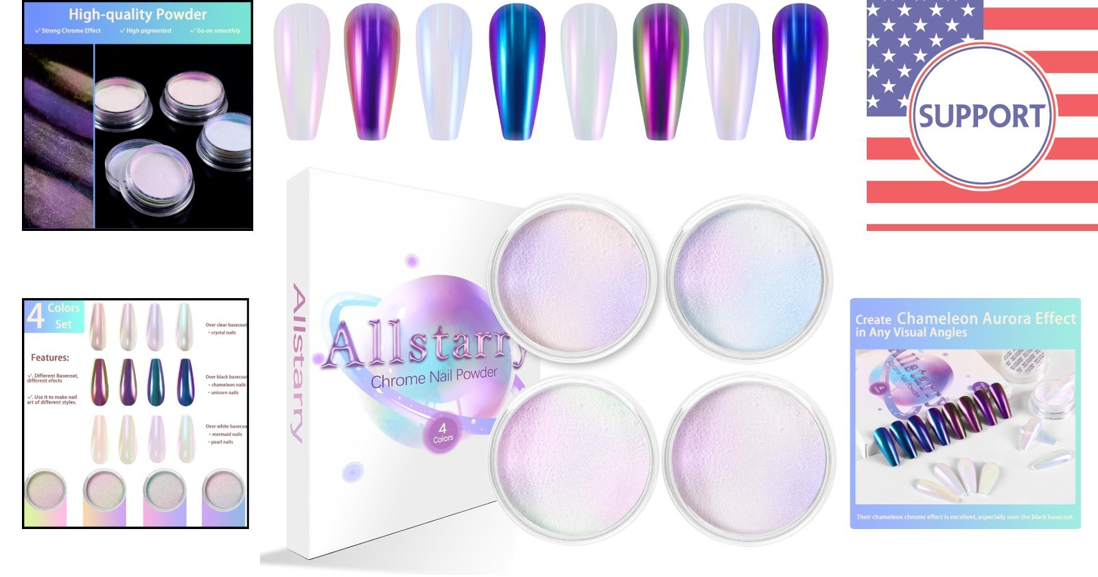 Pearlescent Chrome Nail Powder Set – 4 PCS for Professional-Level Nail Effects