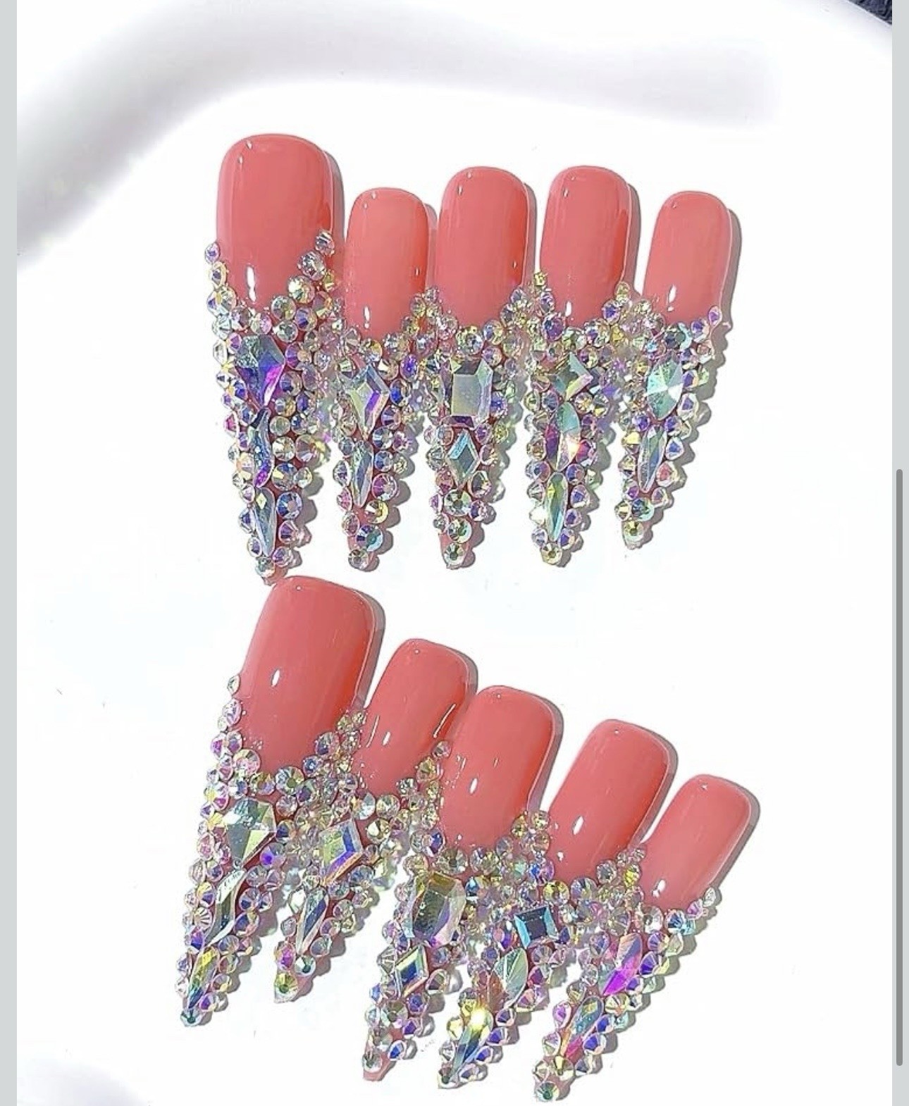 Handmade Nail Coral Pink Press On Nails(Medium size)
