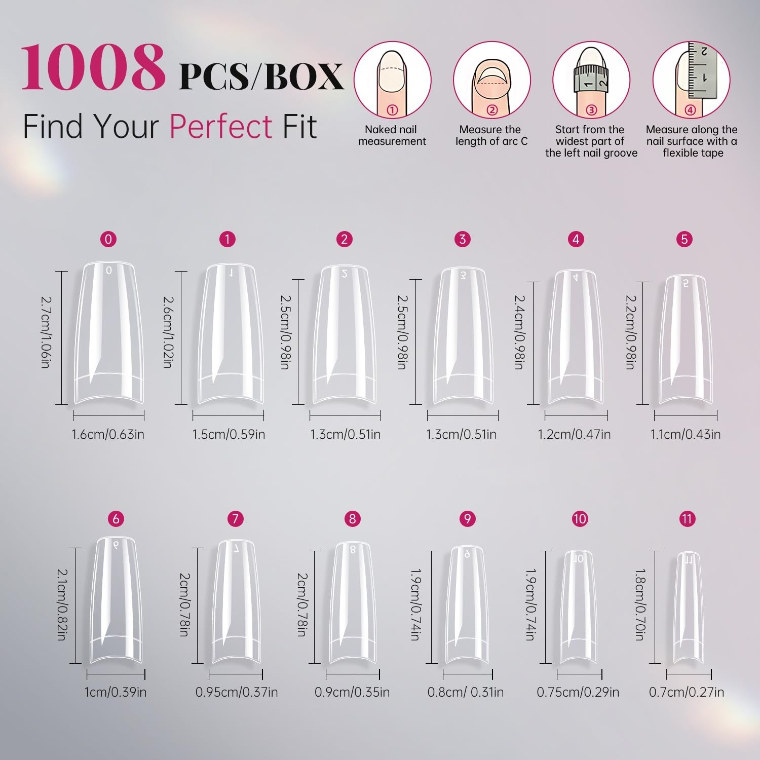 Almond Nails Tips 240/1008Pcs Clear Fake Tips 12 Sizes Soft Gel False Nails Full