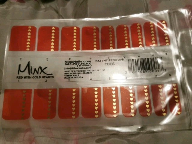 Red With Gold Hearts Toes (a) MINX PRO NAIL WRAPS NEW SALON QUALITY