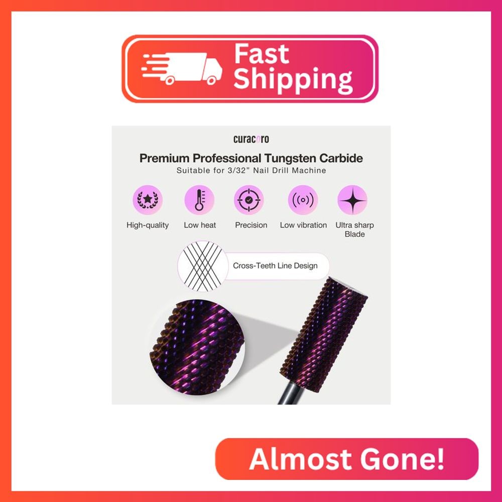 Curacoro Nail Drill Bits 3/32” – Small Barrel Carbide Bit (Medium) for Professi