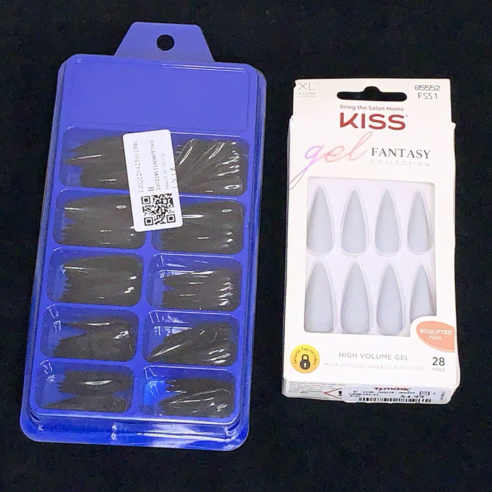 Lot Of 2 Artificial Nails Claw Stiletto Style Grey Black Glam Goth Press On