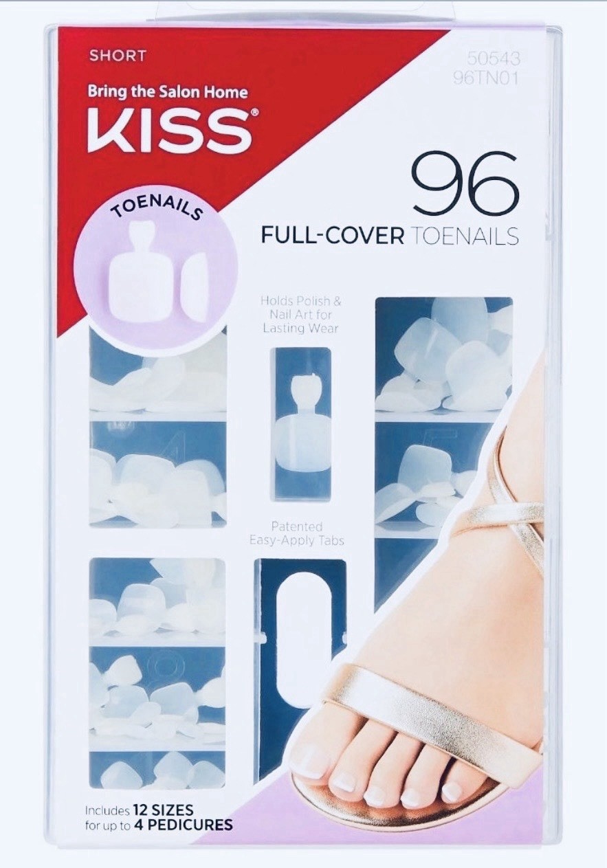KISS 96 Full Cover Toenails Short Glue On Pedicure Kit 12 Sizes NEW