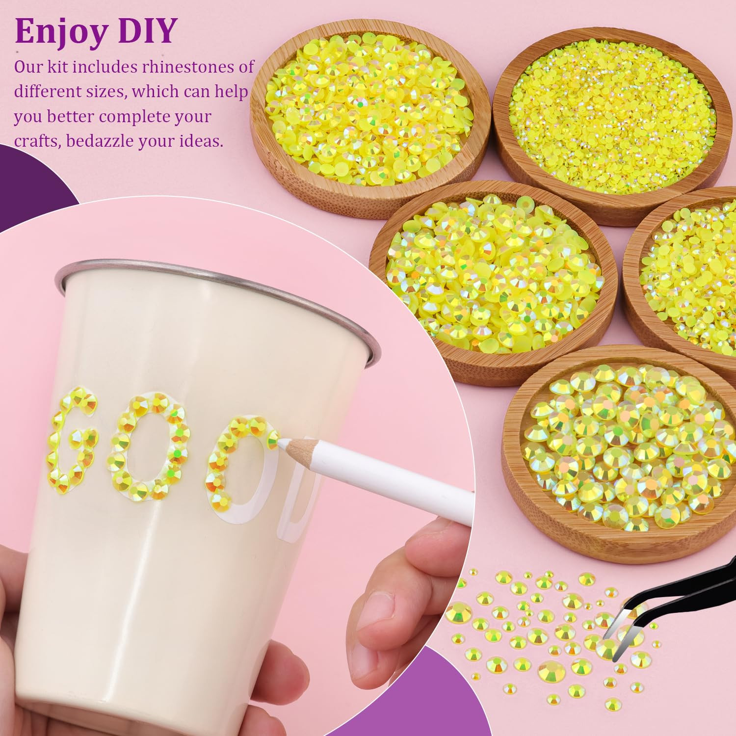 Resin Jelly Rhinestones for Crafting with B7000 Jewelry Glue, 2 Boxes Lemon Yell