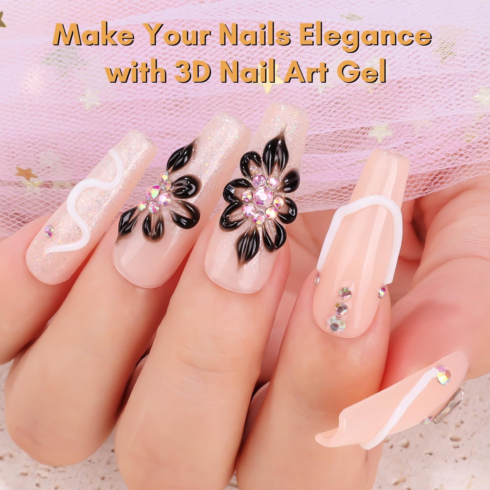 3D Gel Nail Art Set – White & Black Sculpting Molding Gel, No Wipe Embossed Poli