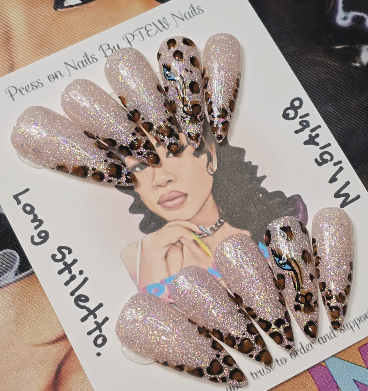 Handmade Press On Nails,Cheetah Nails Design,Medium Size 1,5,4,6,8Long Stiletto