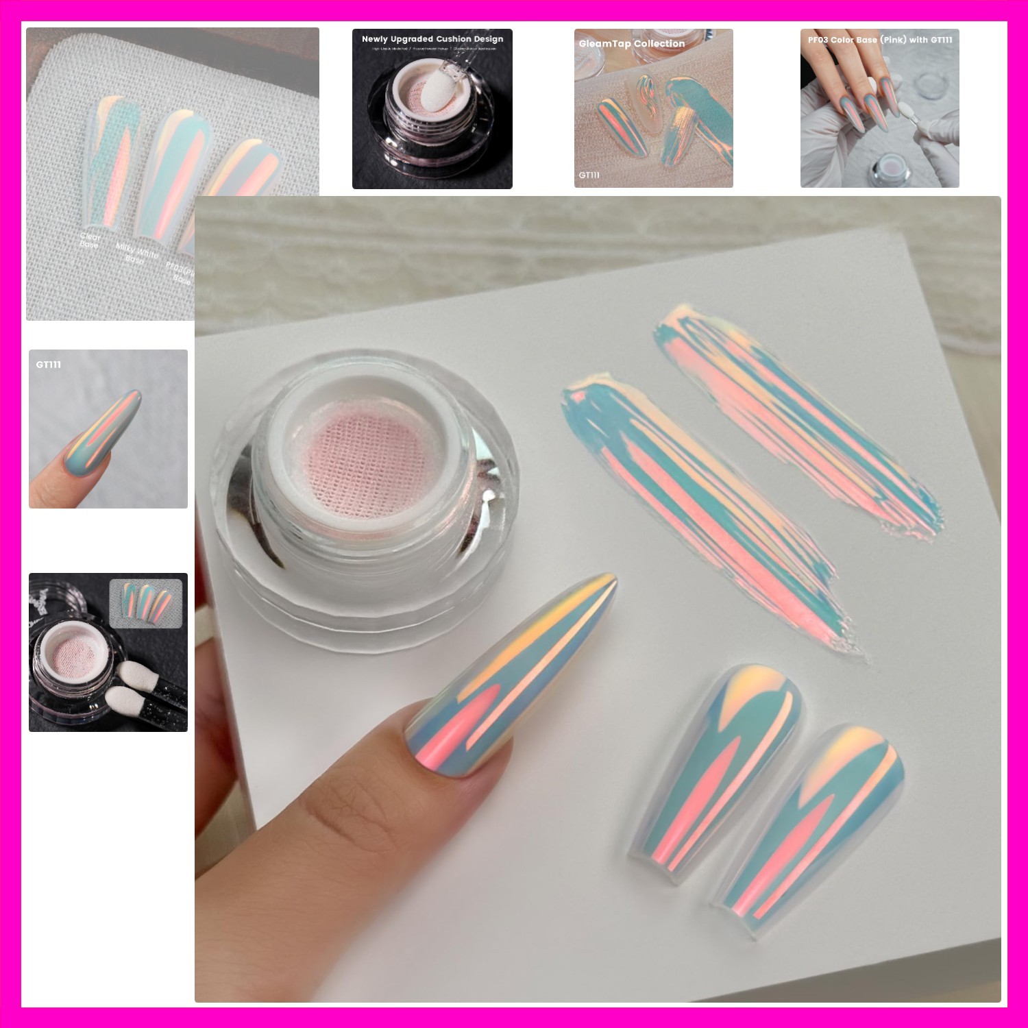 GleamTap Cushion Aurora Chrome Nail Powder -Mermaid Aurora Effect,Nail Art Gl…