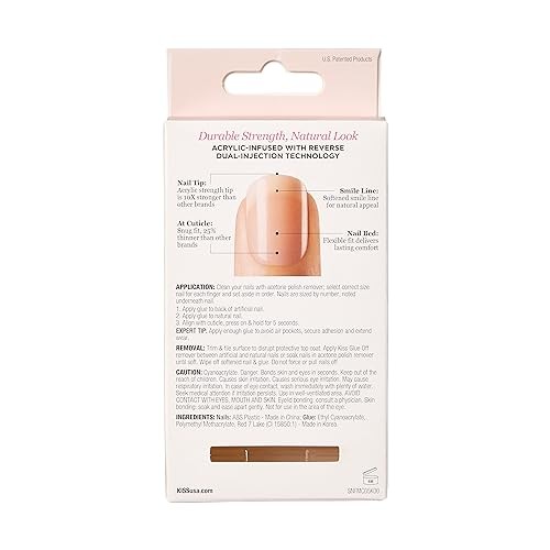 KISS Salon Acrylic French Nude Natural Nails, Medium Length, Ultra-Smooth
