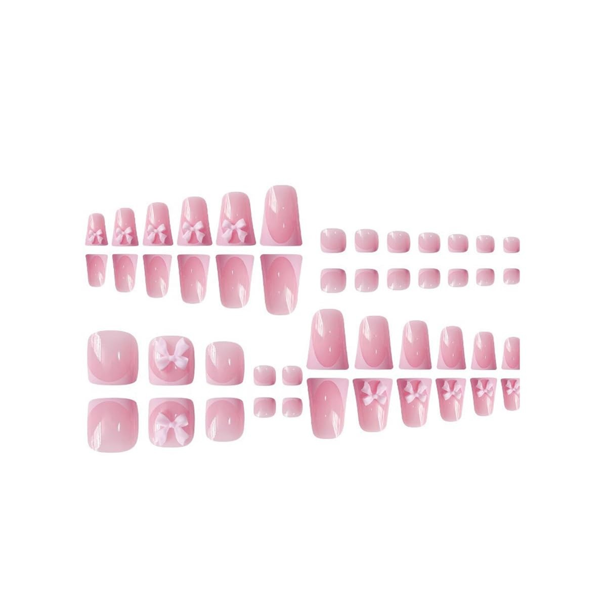 48Pcs Pink French Press on Nails Short & Press on Toenails Set – Duckbill Fak…