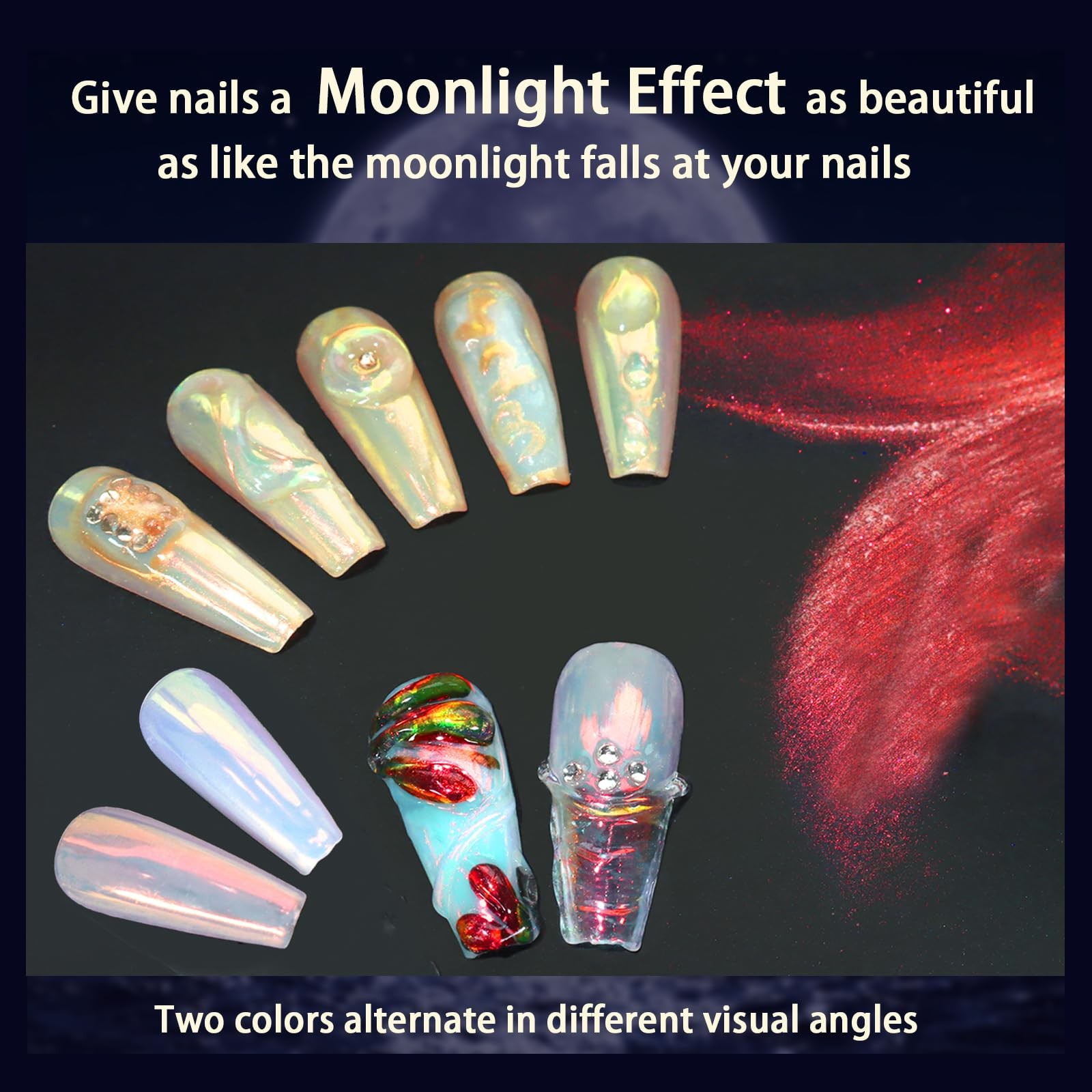 Unicorn Chrome Nail Powder, Aurora Mermaid Iridescent White Pearl Nail Chrome…
