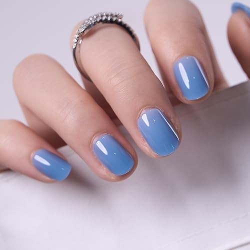 Soft Gel Oval Extra Short Nails Square Kit – Blue Serene Slate – Blue Style