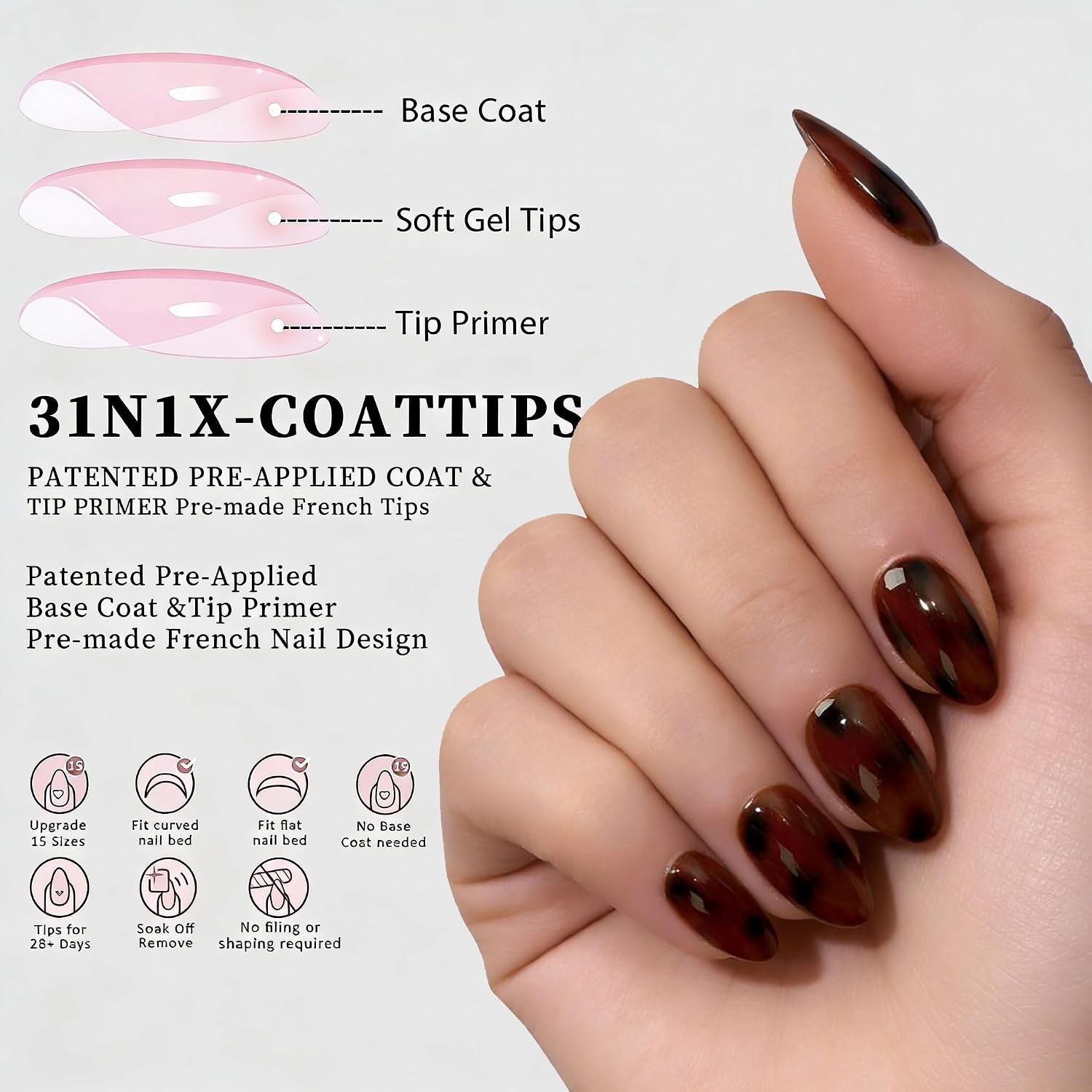 Tortoiseshell Short Almond Press on Nails, Soft Gel Nail Tips | Soak Off Acry…