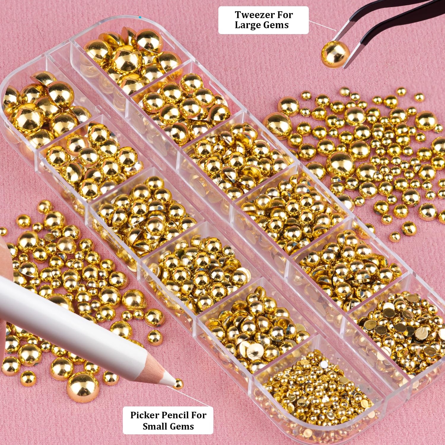 Gold Nail Charms and Gems, Half Round Flatback Pearl Nail Charms, Nail Pearls…