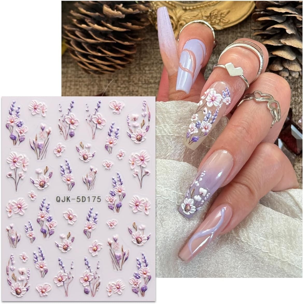 3D Embossed Flower Nail Art Stickers Decals Self-Adhesive 5D Spring
