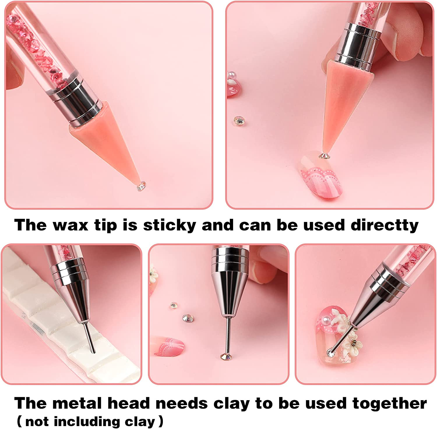 Rhinestone Picker Tool 2 Acrylic Handle Rhinestones Applicator Dual-Ended DIY Na
