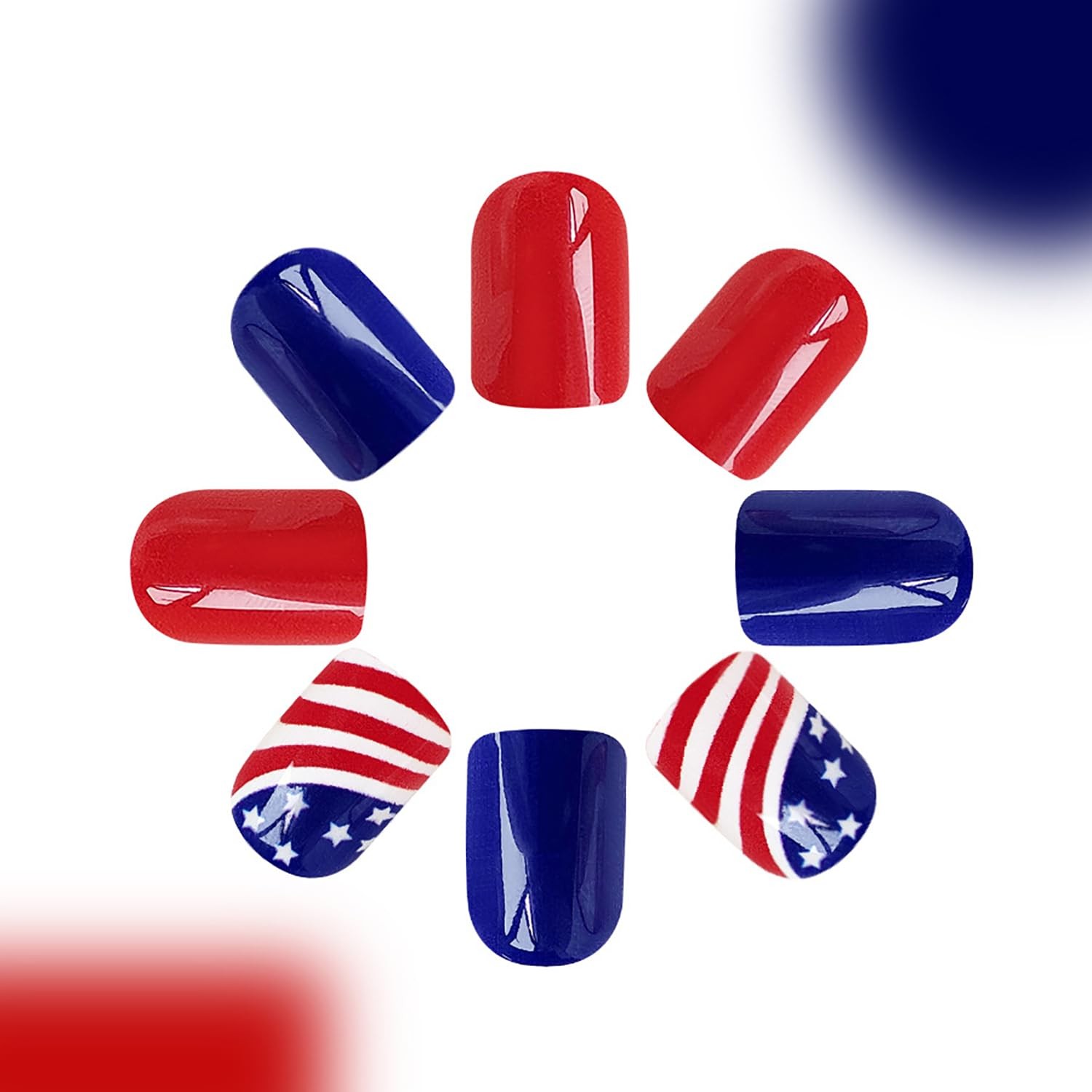 4th of July Press on Toenails Short Square Fake Toe Nails Glossy Independence