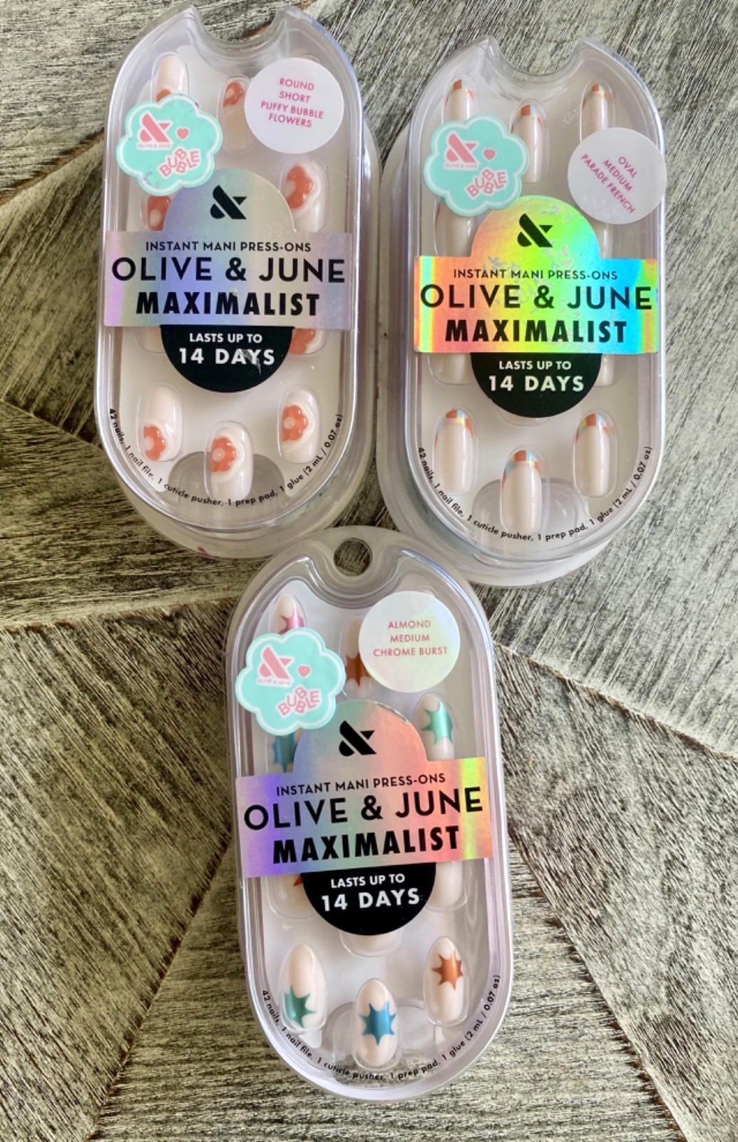 NEW! Olive & June Press-On Nails Lot of Three Flowers Pastel White FREE SHIPPING