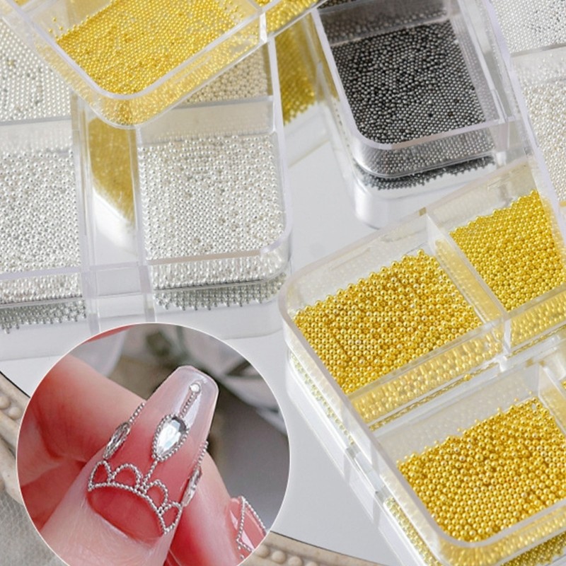 6 Grids/Box Professional Nail Art Mini Metal Mini Caviar Nail Bead 3D Decoration
