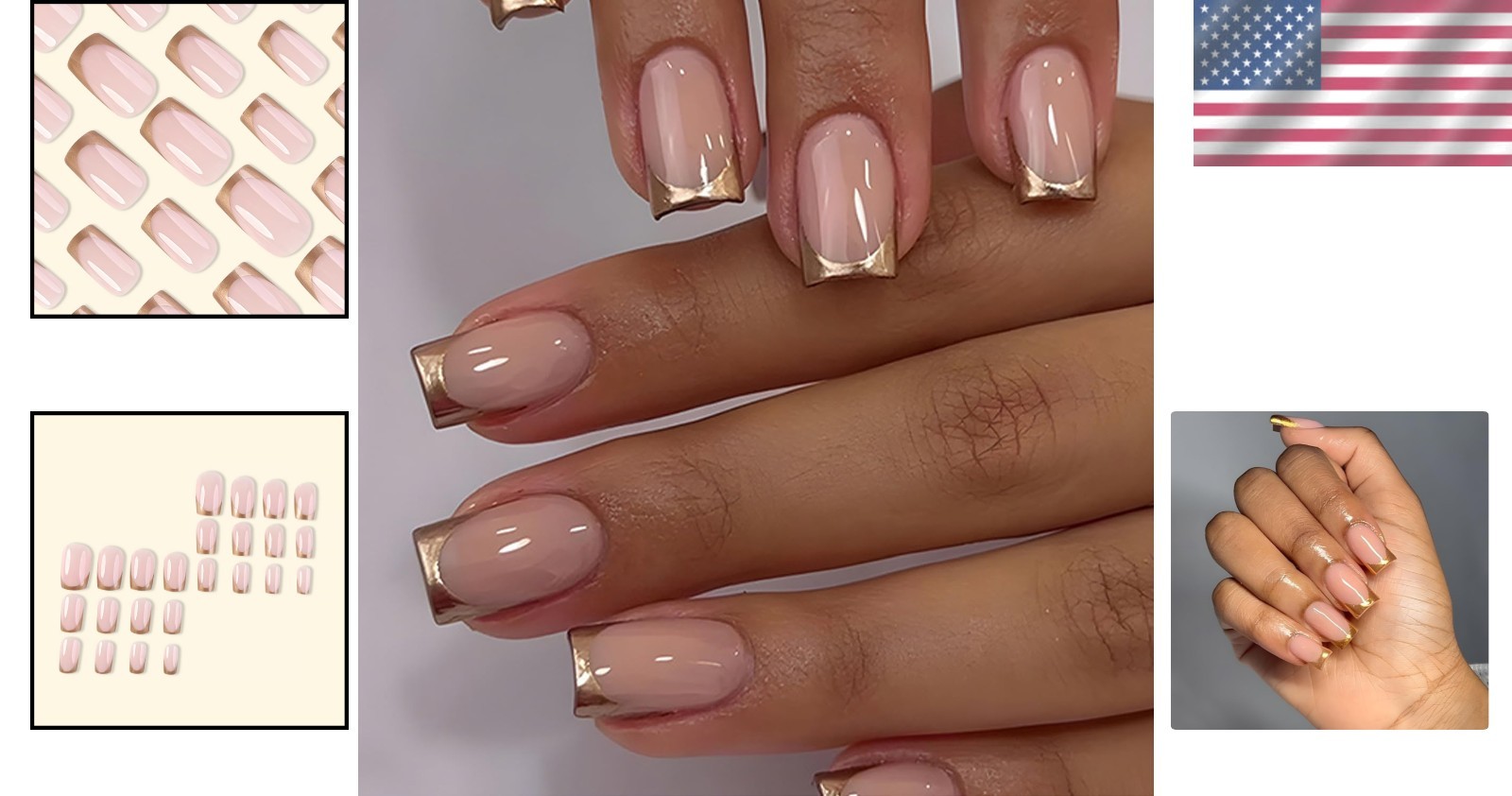 24 Piece Gold French Tip Press-On Nails – Quick Application for Glam Hands