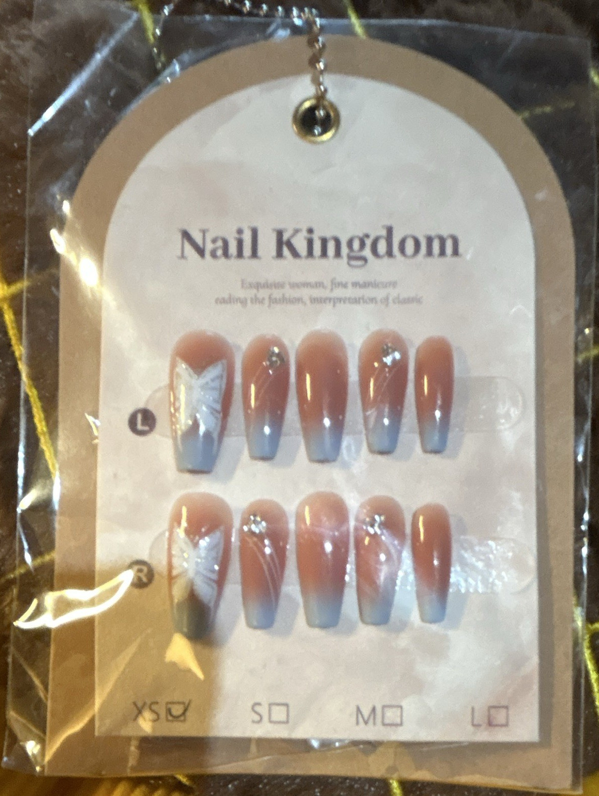 Nail Kingdom Butterfly 3D Press-On Nails Pink/Blue/White Long Coffin Full