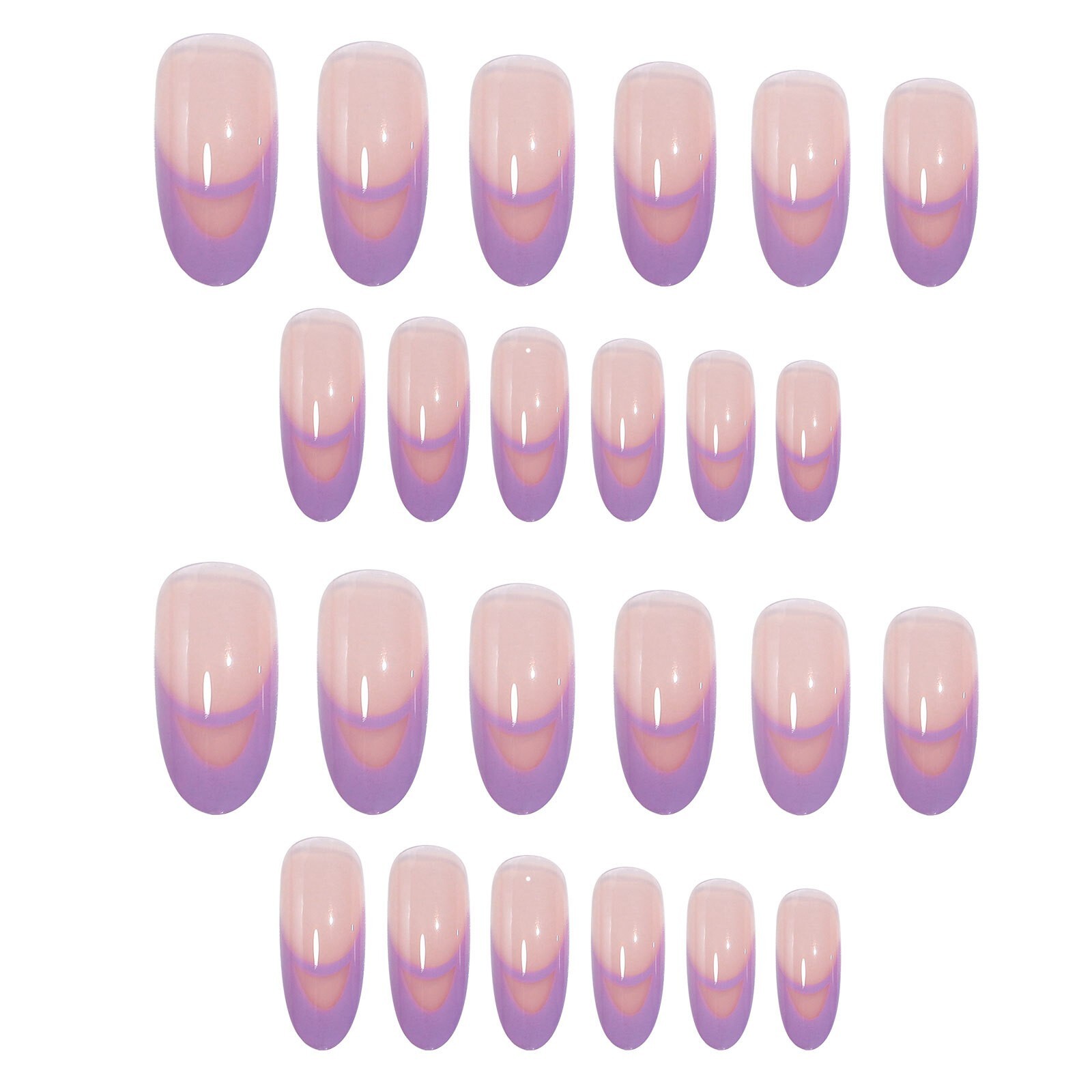 24pcs Light Purple French Almond False Nail Round Press on Nails for Nail Art