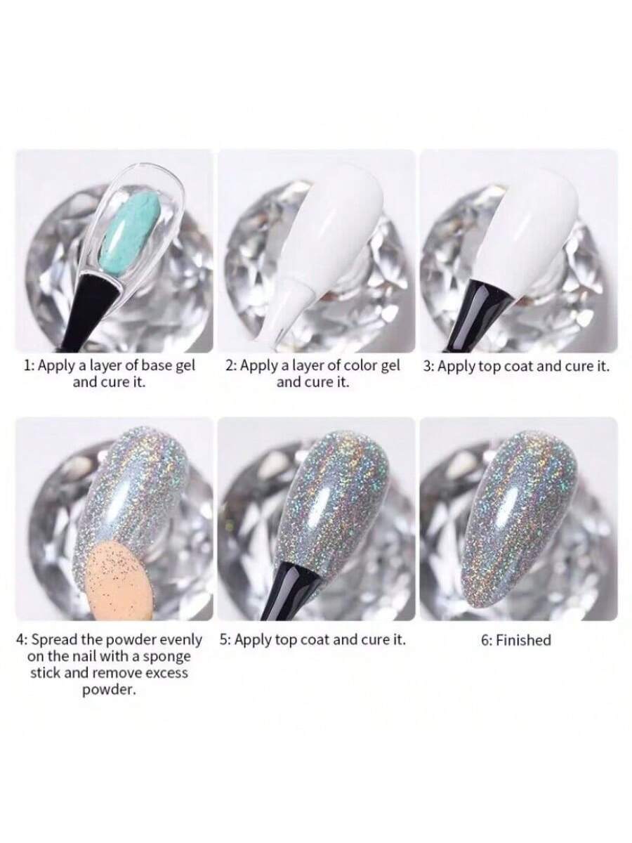 1Box Gray Gradient Shiny Nail Glitter Powder Iridescent Sparkly Nail Art Chrome