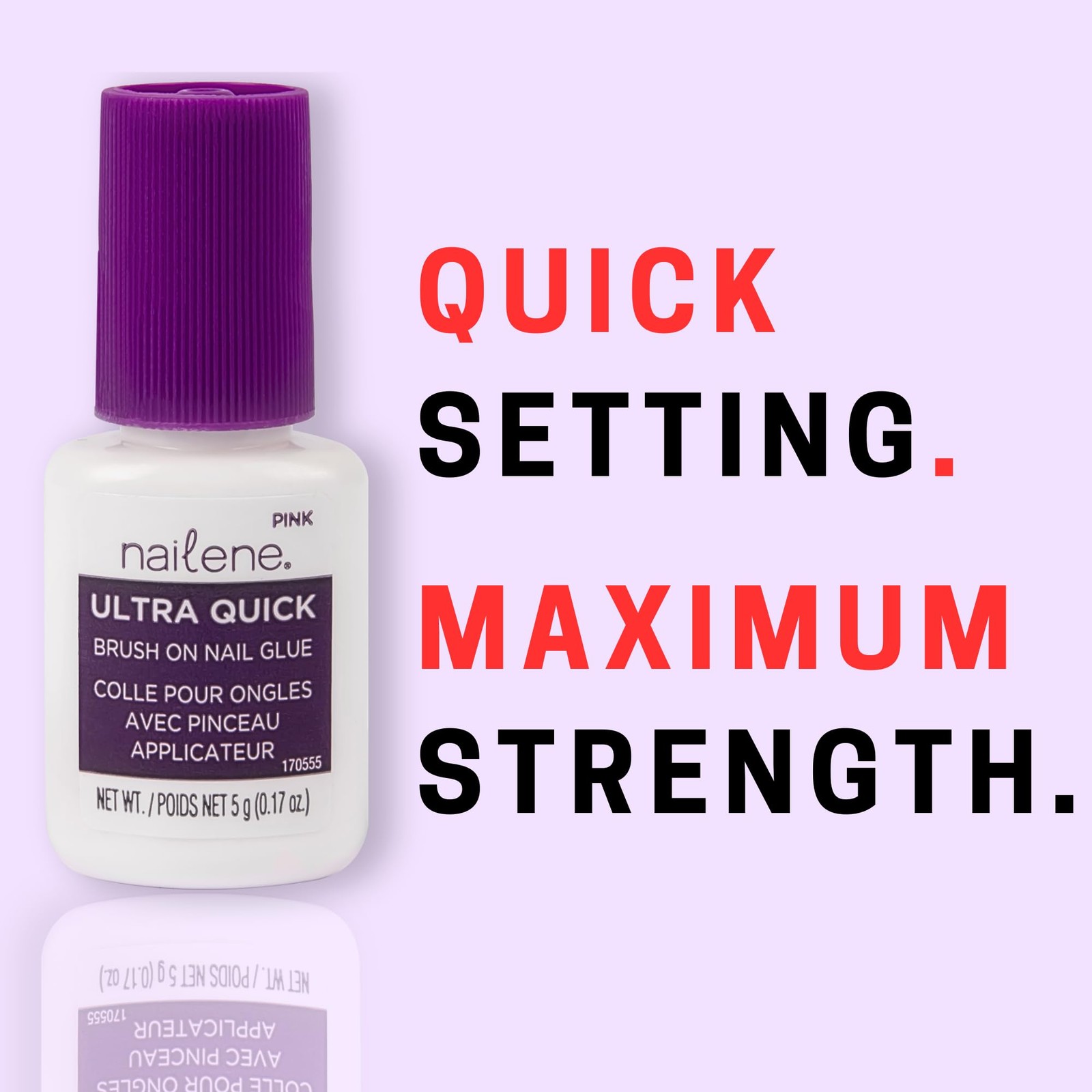 Nailene Pink Brush-On Nail Glue, 0.10 oz – Durable, Easy to Apply False Nail