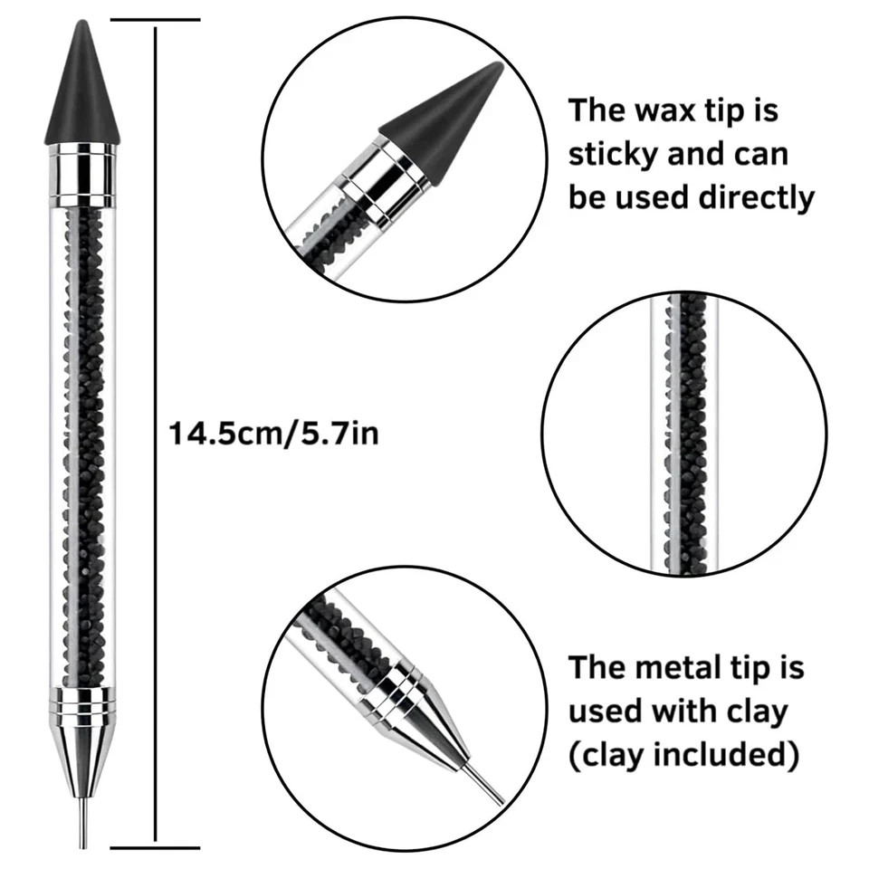 Rhinestone Picker Tool, 2 Pack Rhinestone Pen Bedazzling Pen with Tweezer | Wax