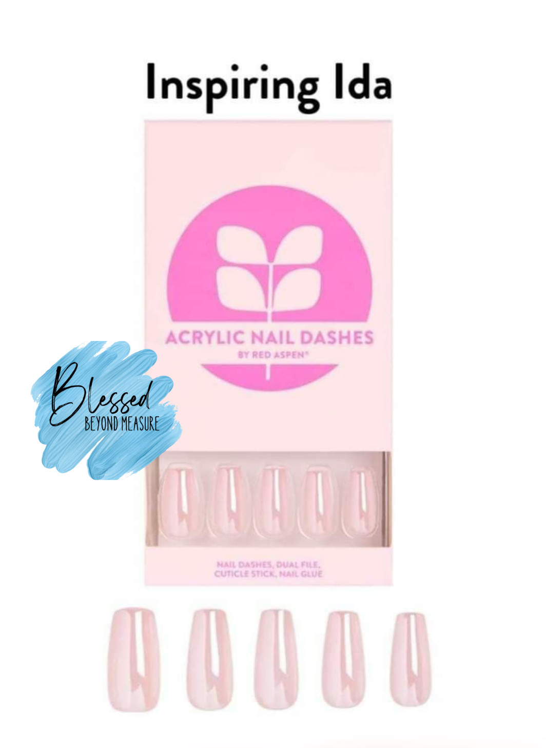Red Aspen Press On Nails~Inspiring Ida~ACRYLIC~Long~Coffin~Pink~Glazed~Shiny