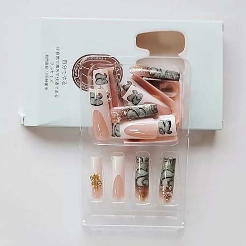 French Tip Press On Nails – Long Square Pink Acrylic False Nails with 5D Color1