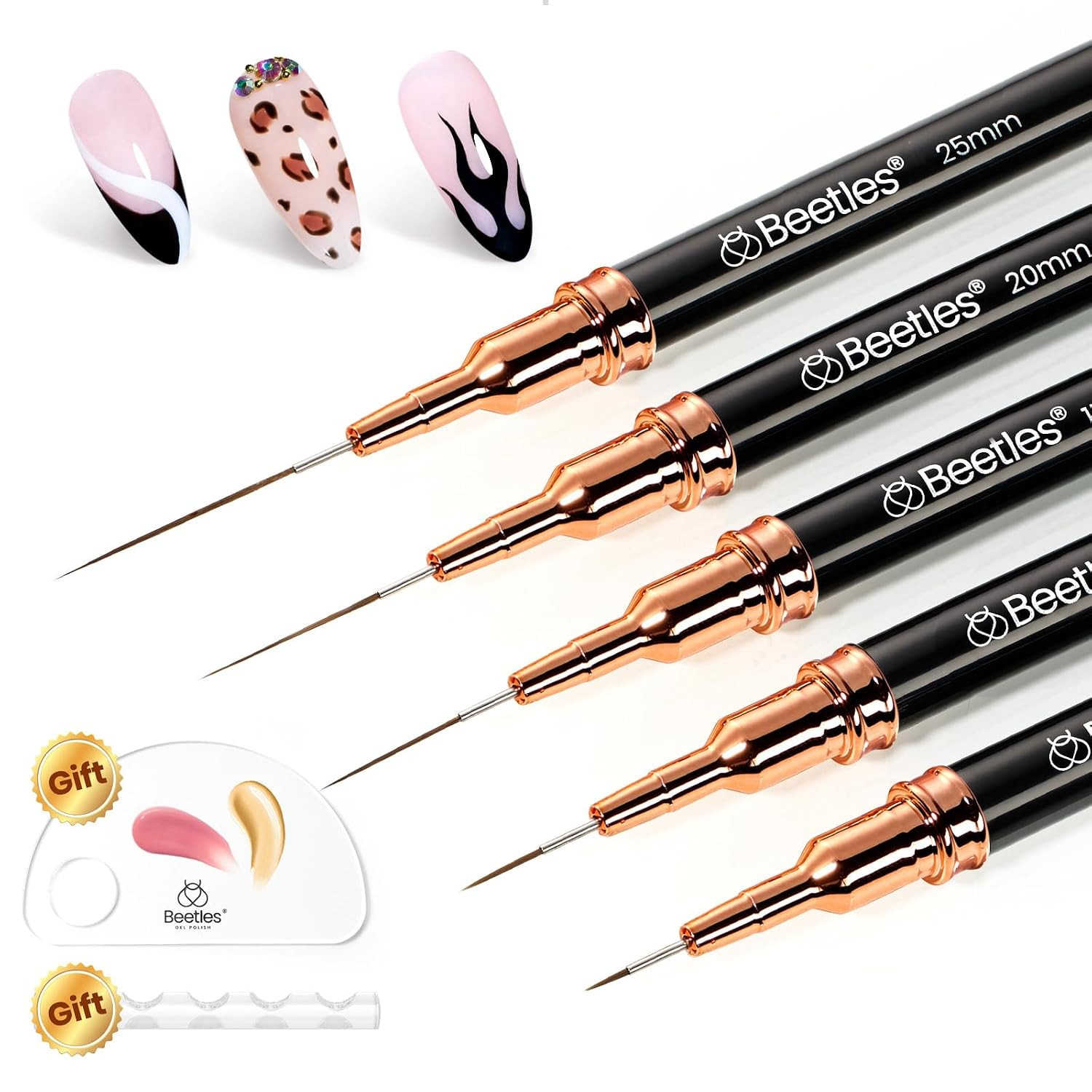 Beetles Liner Brushes for Nails 5Pcs – Metallic Nail Art Brushes Black Nail Art