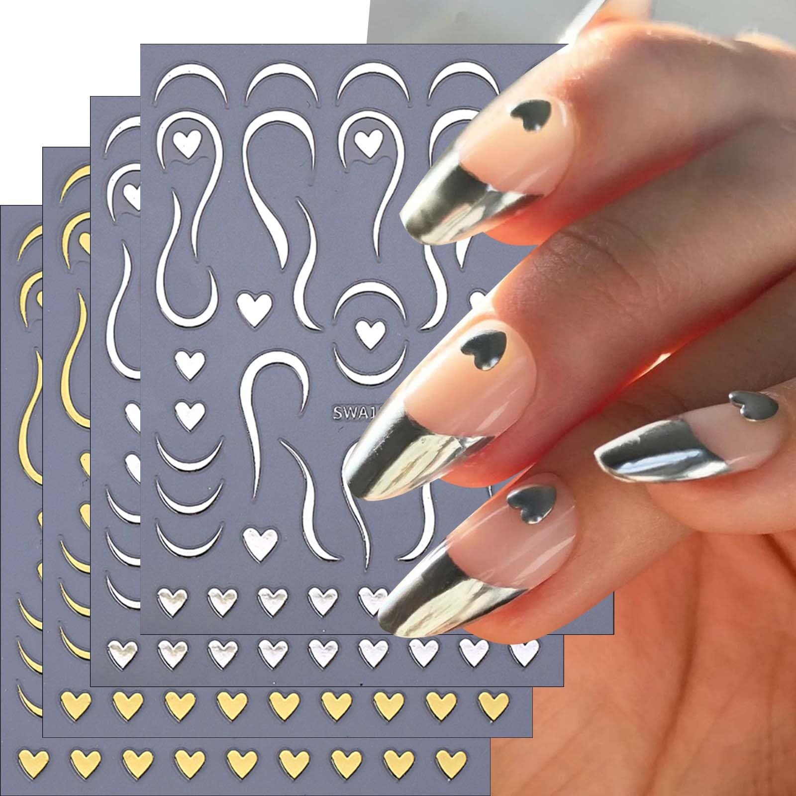 8Sheet Valentine Nail Stickers Pink Red Heart Nail Art Stickers Metallic Pink…